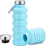 Collapsible Water Bottle,17oz Reuseable BPA Free Silicone Foldable Water Bottles for Travel Gym Camping Hiking Outdoor Indoor Sport-Light Blue - Image 2
