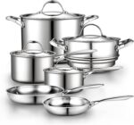 Cooks Standard Stainless Steel Kitchen Cookware Sets 10-Piece, Multi-Ply Full Clad Pots and Pans Cooking Set with Stay-Cool Handles, Dishwasher Safe, Oven Safe 500°F, Silver - Image 2