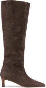 Coutgo Womens Knee High Boots Wide Calf Kitten Heel Pointed Toe Long Boots Pull On Winter Dress Shoes - Image 2