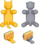Cute Cat & Bear Sponge Holder for Sink – Creative Kitchen Sponge Organizer with Non-Slip Base, Adorable Yellow & Gray Design, Practical and Fun Accessory for a Neat, Tidy Kitchen - Image 2