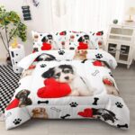Cute Dog Comforter Set, Cartoon Paw and Bone Print Bedding Home Decor, Pet Puppy White Comforter Queen Size - Image 2