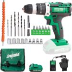 DOGTOOTH 21V MAX Cordless Battery Powered Drill Driver, 1* Battery and Charger, 2 Variable Speed, Build-in LED Lights, 23 Bits Storage Kit - Green - Image 2