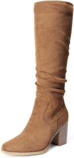 DREAM PAIRS Women's Knee-High Boots, Comfortable Chunky Block Heel Pointed Toe Pull On Side Zipper Suede Slouch Riding Boots - Image 2