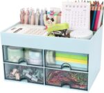 Desk Organizer, Office Organizer with Drawer, Desk Accessories & Workspace Organizers, Pen Holder Office Supplies for Desk (4 Drawers+4 Compartments, Blue) - Image 2