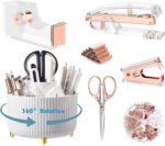 Desk Organizers and Accessories Set with 360-Degree Rotating Pen Holder, Acrylic Stapler, Tape Holder, Staple Remover, Binder/Paper Clips Kit, Scissor and 1 Box of Staples - Image 2