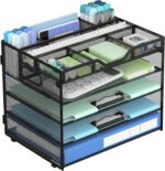 Docnest 5 Tier Mesh Desk Organizer- Letter Tray with Adjustable Compartments, Mesh Desktop Storage Built in Pen Holder and Handles, Desk Organizer Tray for Mail Documents Office Supplies-Black - Image 2