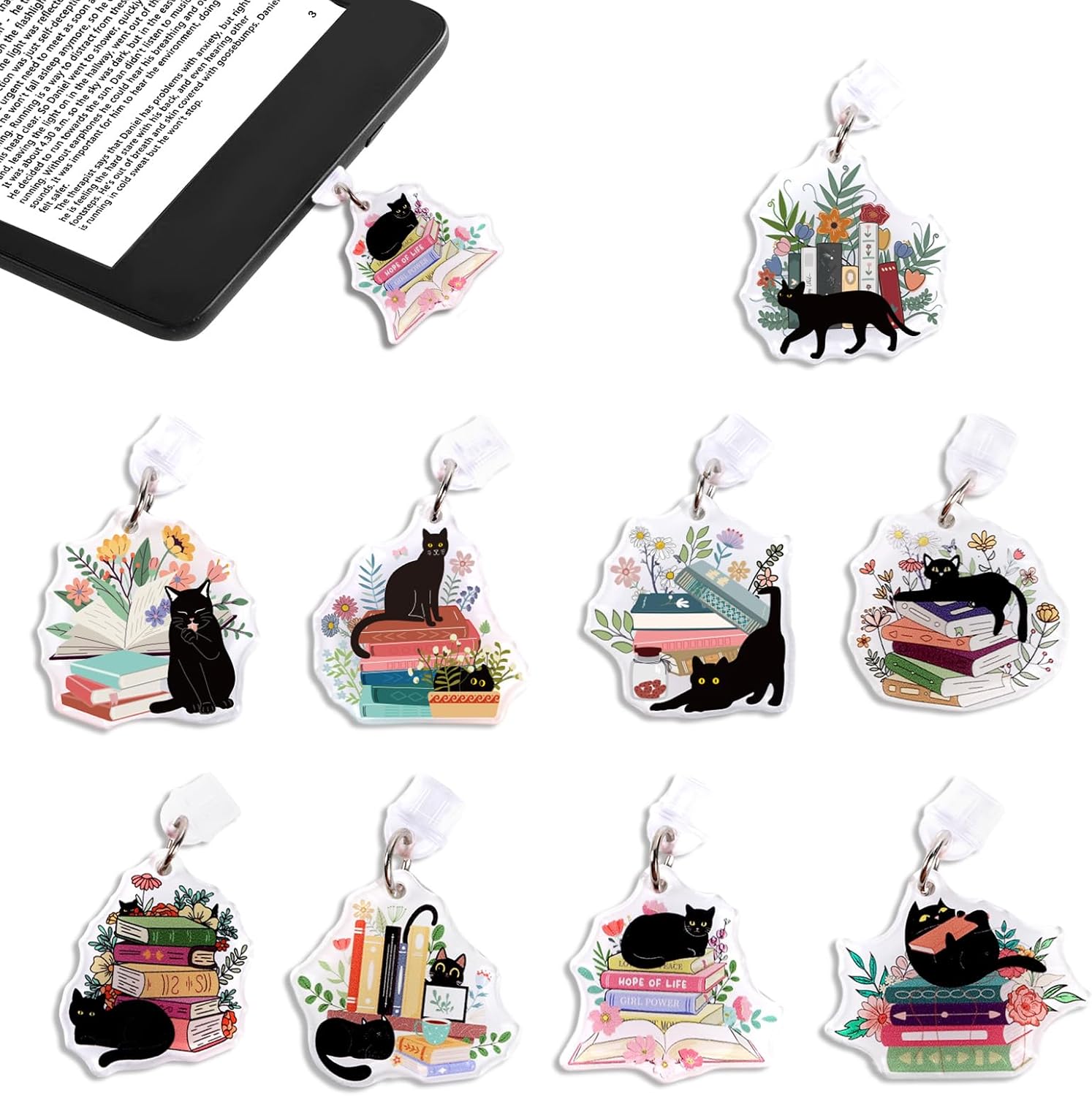 Dust Plug Charm for Kindle- 9 Pcs Black Cat Dust Plug Compatible with Phone Charging Port Type C/USB C Plug Cover Accessories for E-Reader Cat Lover Women Men Teachers Students Gift - Image 2