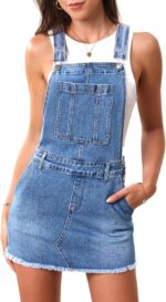 ELLEVEN Denim Overalls Mini Dress for Women, High Stretchy Adjustable Strap Jean Rompers with Pockets - Image 2