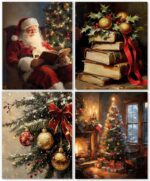 EUYTHNGYF Christmas Tree Book Reading Santa Wall Art Decor Set of 4, Dark Academia Bookish Christmas Poster Prints Pictures Wall Decor for Home Library Reading Room Nook Corner, 8x10 Unframed - Image 2