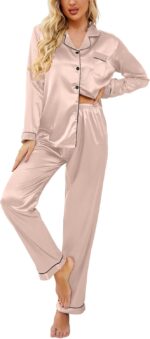 Ekouaer Women's Classic Button Down Long Satin Silk Pajama Set - Image 2
