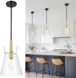 Emak Black and Gold Pendant Light Fixtures, 9 Inch Clear Glass Pendant Lights Kitchen Island, Modern Farmhouse Large Hanging Lights for for Kitchen, Dining Room, Bathroom, PL130-BKBGD-CG - Image 2