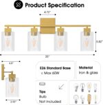 Espird 4 Light Bathroom Vanity Light - Brass Gold Light Fixture Square Design & UL Certification, Vintage Light Fixtures Over Mirror for Bedroom - Image 2