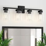 Espird 4 Light Matte Black Bathroom Light Fixture - Black Vanity Light Square Design & UL Certification, Bathroom Lighting FIxtures Over Mirror, Modern Light Fixtures - Image 2