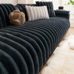 Faux Rabbit Fur Couch Sofa Cover Washable, Shaggy Fuzzy Sectional Couch Cover, Stripe Non-Slip Soft Plush Sofa Slipcover Furniture Protector for Dogs, Pets (Dark Grey,28"x59") - Image 2