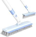 Floor Scrub Brush and V-Shape Grout Brush with Long Handle 3 in 1 Replaceable Head Scrape Brush Stiff Bristle with Swivel Head for Cleaning Tiles Hardwood Floors Patios Blue - Image 2