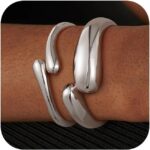 Gold Bangle Bracelets for Women, 2Pcs 18K Gold Plated Cuff Thick Waterdrop Statement Bracelets Chunky Cuff Bracelet Gifts for Women Jewelry Trendy - Image 2