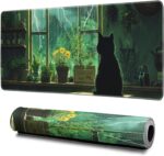 Green Black Cat Mouse Pad Abstract Green Mouse Pad 31.5x11.8 Inch Cat Texture Non-Slip Rubber Base Large Mousepad Stitched Edges Keyboard Mouse Mat Desk Pad for Office and Home - Image 2