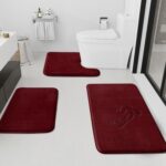 HUXMEYSON Bathroom Rugs Sets 3 Piece, Non-Slip & Quick Dry Bath Mat Set, Ultra Soft Velvet Bath Rugs for Bathroom, Toilet and Shower Floor, Red - Image 2
