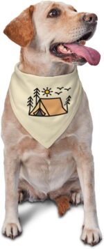 Happy Camper Summer Dog Bandana，Adorable Puppy Accessory for The avid Camper ，Pet Neckerchief for Pets Daily Wear Photo Prop Party Supplies,Funny Cute Dog Bandana (Khaki) - Image 2