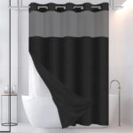 Heavy Duty No Hook Waffle Weave Shower Curtain with Snap in Fabric Liner Set - 230GSM Hotel Style Heavyweight Textured for Bathroom, Black 71W x 74" H - Image 2