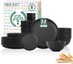 Homienly Wheat Straw Plates and Bowls Sets, Dishes Set for 8, Wheat Straw Dinnerware Set for Kitchen 32-Piece - Deep Plates Sets, Cereal Bowls with Drinking Cups, Microwave and Dishwasher Safe, Black - Image 2