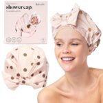 Kitsch Luxury Shower Caps for Women Reusable Waterproof - Large Shower Cap for Women, Non-slip, Quick-dry Hair Cap for Long and Short Hair, Comfortable and Stylish Design - Blush Dot - Image 2