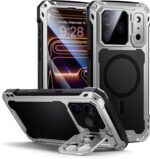 Lanhiem for iPhone 17 Pro Max Metal Case with Kickstand, Compatible with MagSafe, Built in Tempered Glass Screen Protector, Heavy Duty Shockproof Rugged Full Body Tough Phone Cover 6.9" (Silver) - Image 2