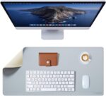 Leather Desk Pad Protector 23.6x13.7inch Non-Slip Large Gaming Mouse Pad Waterproof Desk Writing Pad Desk Blotter Laptop and Keyboard Mat for Office and Home(Light Blue) - Image 2