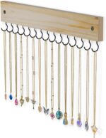 Lolalet Wooden Necklace Holder for Wall with 15 Hooks, Necklaces Hanger Easy Install Wall Mount Necklace Organizer, Jewelry Hangers for Chains, Bracelets, Earrings -Nature - Image 2