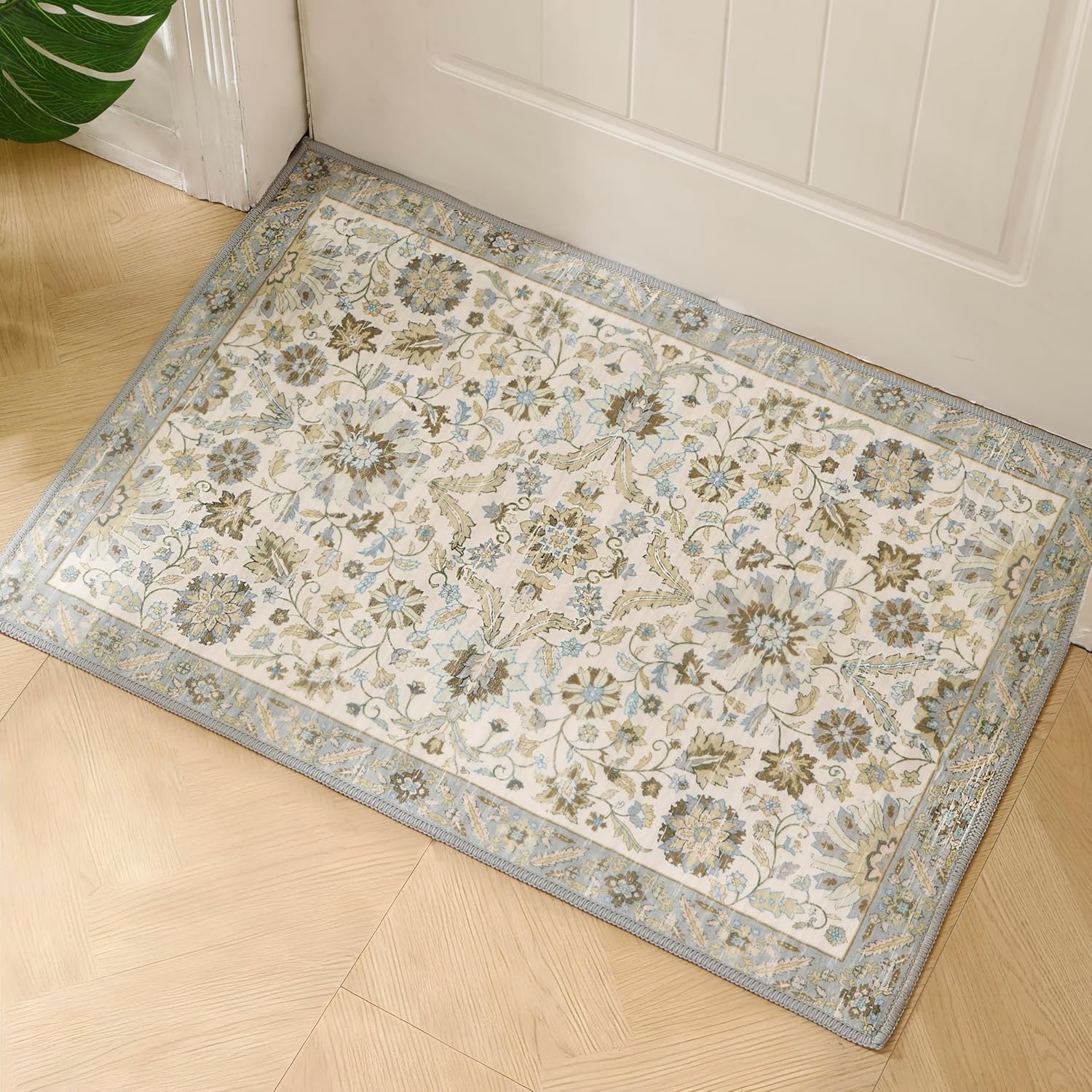MINIDEAR 2'x3' Area Rugs for Entryway, Kitchen, Washable Rug Small Rugs for Bedroom Non Slip Vintage Rugs with Floral Print Carpet Mat for Home, Daisy - Image 2