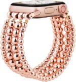 MOFREE Beaded Bracelet Compatible with Apple Watch Band 45mm/44mm/42mm/46mm(Series 10)Women,Fashion Dressy Stainless Steel Beads Elastic Strap for iWatch Band Series 10 9 8 7 SE 6 5 4 3 2 1 Rose Gold - Image 2