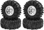 MORLORDY 4Pcs 1.3" Beadlock Wheels and Tires Set for SCX24 Ascent-18 TRX4M 1/18 1/24 RC Crawler Car Upgrade Parts (Style A - Silver) - Image 2
