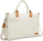 MOSISO Laptop Tote Bag for Women, 15-15.6 inch Canvas Laptop Bag, Large Capacity Work Computer Shoulder Handbag with Cup Holder for Travel, Office, College, Beige - Image 2
