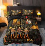 MOVE OVER Black Gold Ancient Egypt Comforter Set King 4 Pieces Egyptian Symbol Bedding Set Vintage Ancient Egyptian Tribe Comforter Set Pharaoh Pyramid Sphinx Bedding Set for All Season - Image 2