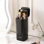 Makeup Brush Holder with Lid Cosmetic Tools Organizer，One Touch for Open, Dustproof Make Up Organizer countertop with Lid for Vanity Bathroom, Black - Image 2