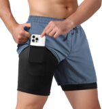 Men's 2 in 1 Athletic Quick Dry Shorts,Running Lightweight,Sweat Wicking Gym Workout Elastic Short - Image 2