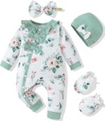 Mikrdoo Newborn Infant Baby Girl Clothes Fall Winter Outfits Long Sleeve Zipper Rompers with Headband - Image 2