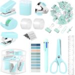 Mini Office Supplies, Turquoise Green School Supplies with Sticky Notes,Mini Stapler,Tape Dispenser,Hole Punch,Staple Remover,Staples,Clips,Scissor,Pen (Green) - Image 2