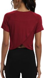 Mippo Workout Tops for Women Cropped Split Back Athletic Gym Exercise Shirts Loose Fit - Image 2