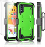 Njjex Rugged Case For Samsung Galaxy A01, For Galaxy A01 Case With Tempered Glass Screen Protector [2 Pack], [Nbeck] Shockproof Heavy Duty Locking Swivel Holster Belt Clip Kickstand Hard Cover [Green] - Image 2