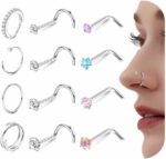 ORAZIO Nose Rings for Women - 14K Gold Filled Hypoallergenic Surgical Steel Nose Ring Hoops 18G/20G/22G Small Cute CZ Screw L Shaped Nose Studs Piercings Jewelry for Women Men 12Pcs - Image 2