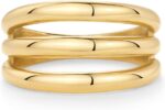 PAVOI 14K Gold Plated Chunky Curved Triple Stackable Ring for Women - Stainless Steel Three in One Statement Rings - Waterproof Thick Multi-Bands - Image 2