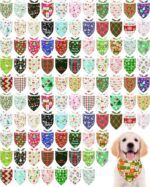 PET SHOW 100 Pack Christmas Dog Bandanas Bulk for Small Medium Dogs No Stitch Scarves Xmas Triangle Bibs Kerchief Set Pet Girl Boy Holiday Party Grooming Accessories, M - Image 2