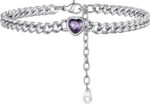 PROSTEEL Cuban Links Heart Anklets for Women, Adorned with Sparkling Birthstone, Black Stainless Steel Chain Ankle Bracelet, 8.5"-10.5" Adjustable, Come with Box - Image 2