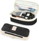 Pencil Case, Large Capacity Aesthetic Pencil Cases with Durable Zipper, Big Stationery Pencil Pouch for Women & Men, Adults Portable Storage Organizer Bag for College, office, Travel (Black) - Image 2