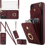 Phone Case for Samsung Galaxy A56 5G Wallet Cover with Tempered Glass Screen Protector and Crossbody Wrist Strap Ring Stand RFID Blocking Credit Card Holder Cell A 56 56A LTE Women Men Girls Wine Red - Image 2