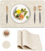Placemats Set of 2 - Faux Leather Heat Waterproof Oil-Proof Wipeable PU Place Mats, Resistant Reversible Table Mats for Kitchen, Dining, Outdoor 17" x 12" (Beige, Set of 2) - Image 2