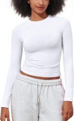 PrettyGuide Women's Cotton Jersey Long Sleeve Shirts Tight Fit Crewneck Crop Tops Basic Fall Going Out Y2K Tops - Image 2