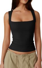 QINSEN Women's Square Neck Sleeveless Double-Layer Tank Tops Basic Tight T Shirts - Image 2