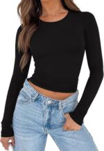 REORIA Long Sleeve Shirts for Women 2025 Fall Fashion Round Neck Basics Y2K Tops Layering Slim Fitted Top - Image 2